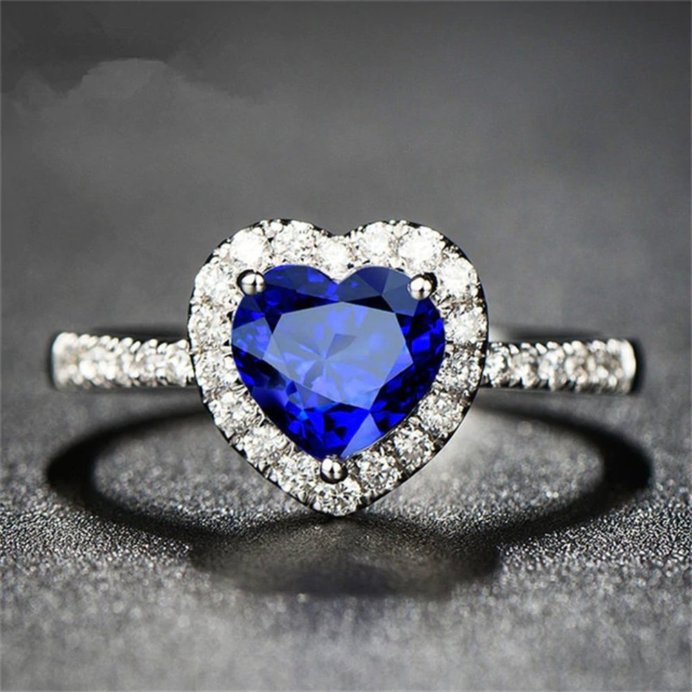 Blue Crystal Heart Shaped cubic zirconia Ring - Picture 2 of 4